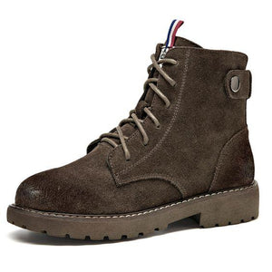 Black/Coffee Frosted Leather Martin Boots - Abershoes