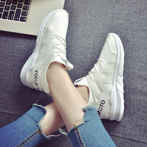 Breathable Trendy White Sneakers - Abershoes